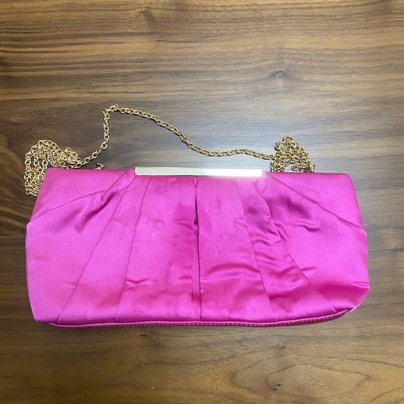 Charming Tailor Hot Pink Satin Evening Clutch Bag Chain Strap - Picture 3 of 8